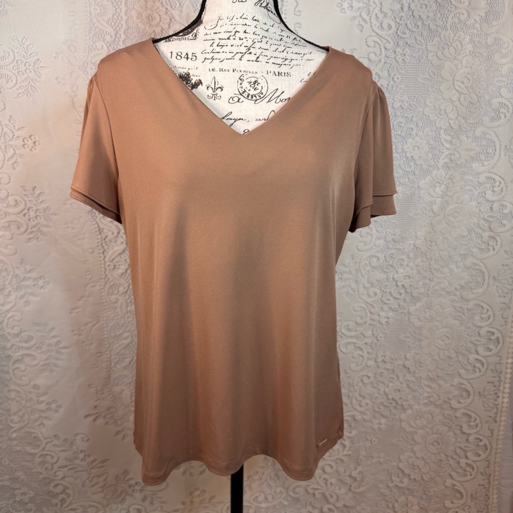 Calvin Klein V-Neck Short Sleeve Tan blouse